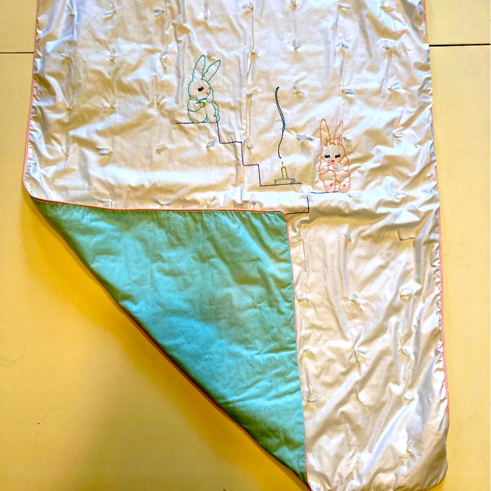 Handmade Crib Quilt with embroidered Bunnies